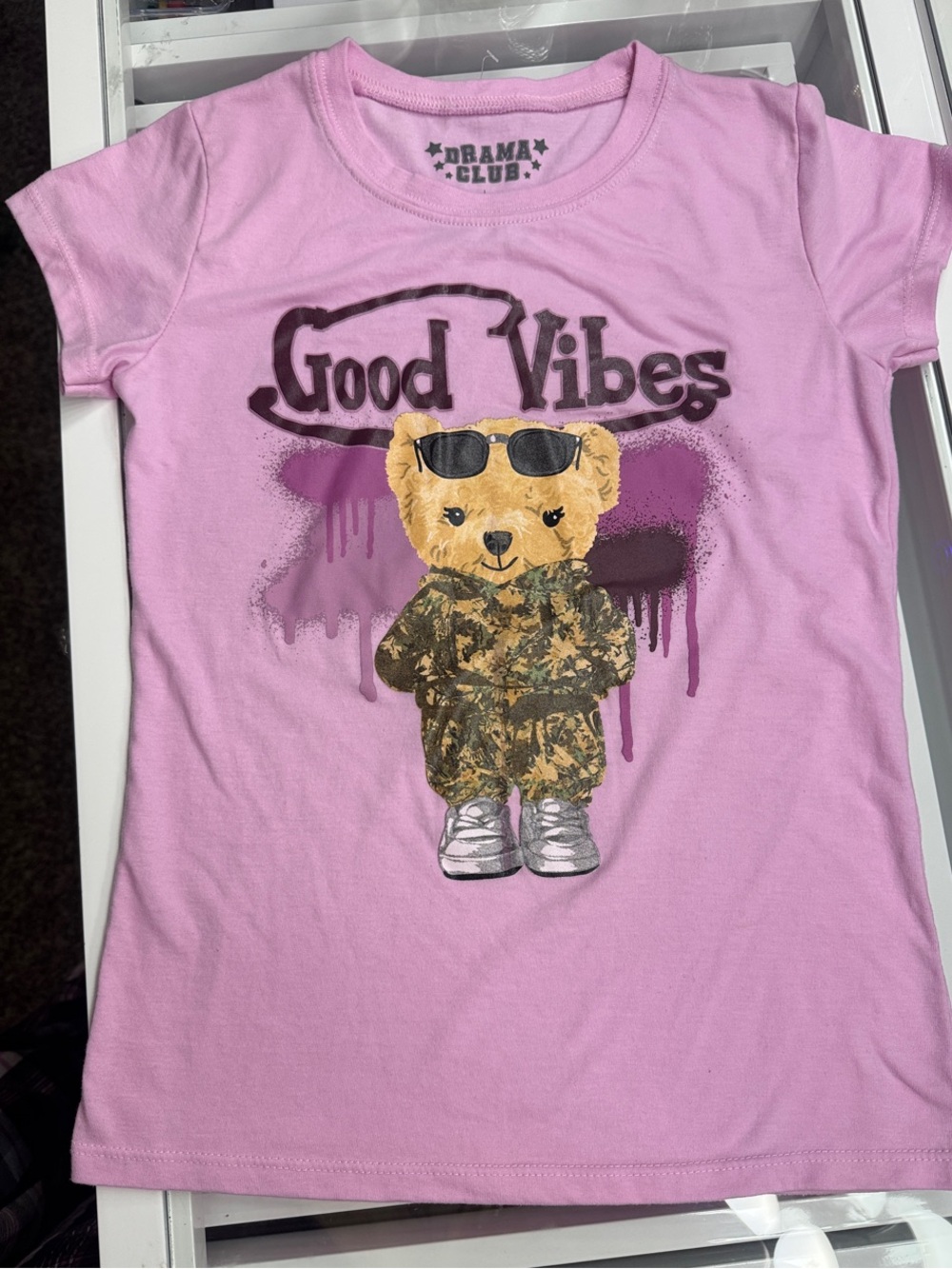 Kids Pink 'Good Vibes' Bear Graphic Tee